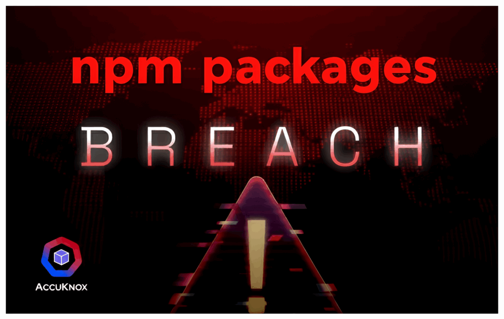 npm package breach blog cover image featuring accuknox logo to the bottom left